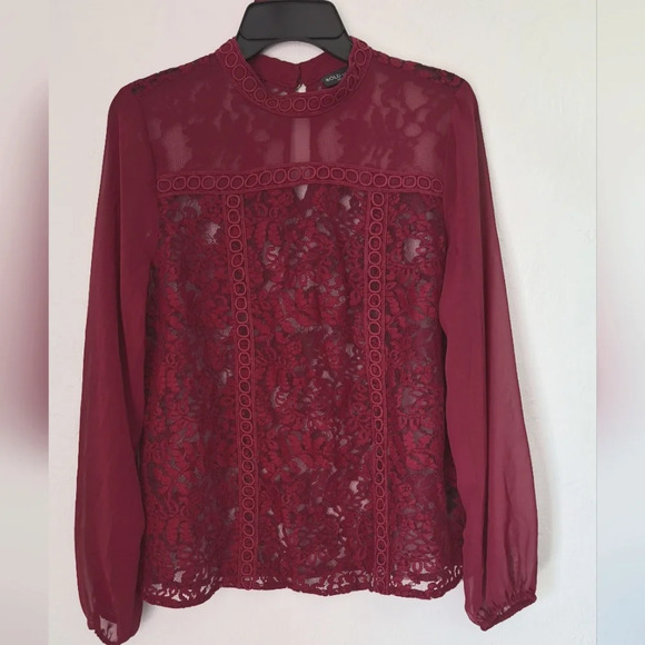 BOLD elements transparent Long-sleeved women's Blouse in Wine red Size M - Picture 1 of 9